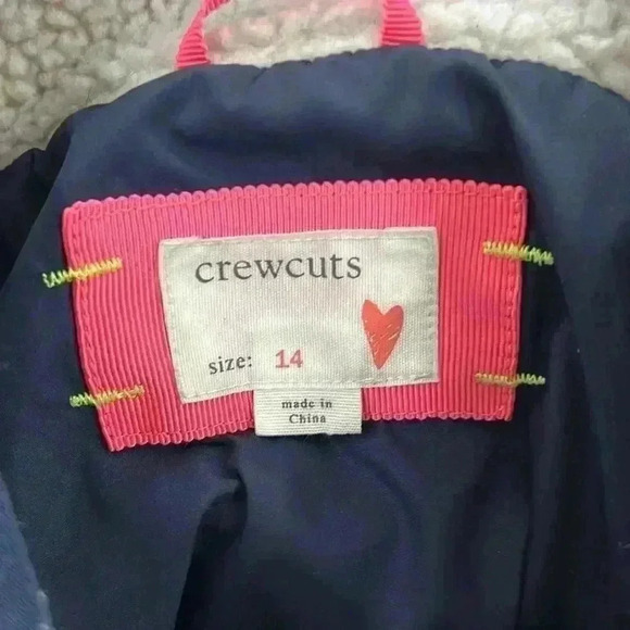 jcrew crewcuts kids sherpa jacket zip front girls 14 cream, navy, & neon pink - Picture 15 of 15